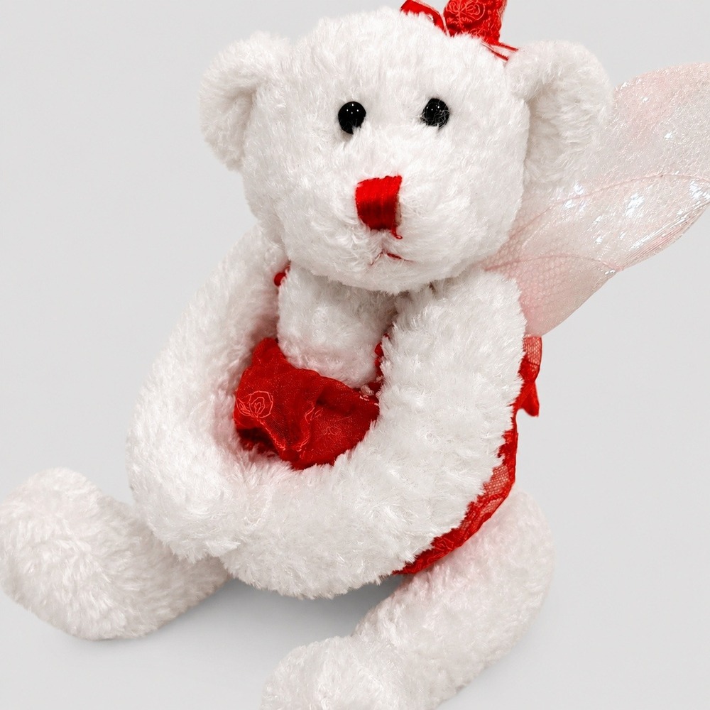 VTG Dan Dee Collectors Choice Angel Bear Shimmer Wings Red Lace Dress‎ Plush 10"